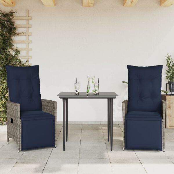 vidaXL Lot de 2 chaises de jardin inclinables avec coussins en résine tressée grise