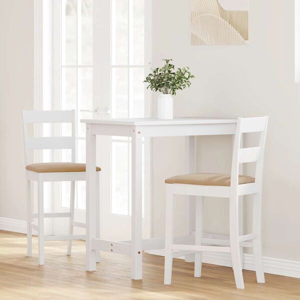 vidaXL Tabourets de bar avec coussins 2 pcs blanc bois massif d'hévéa