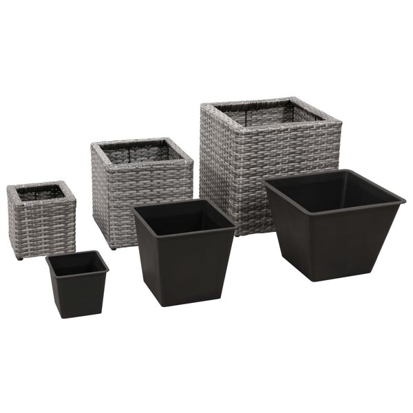 vidaXL Lits surélevés de jardin 3 pcs Résine tressée Gris