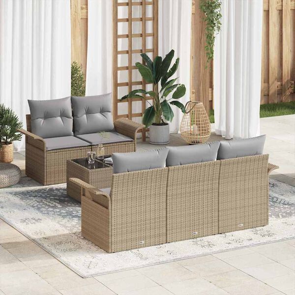vidaXL Ensemble de canap&eacute; de jardin avec coussin 6 pcs Beige et gris