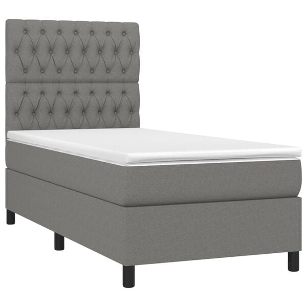 vidaXL Sommier &agrave; lattes de lit avec matelas et LED Gris fonc&eacute; 90x190cm