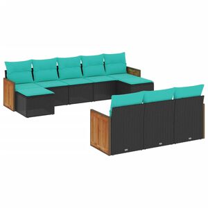 vidaXL Salon de jardin 10 pcs avec coussins noir r&eacute;sine tress&eacute;e
