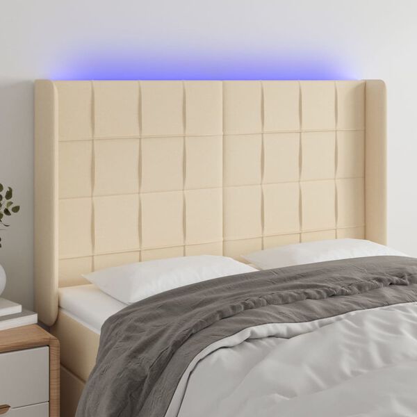 vidaXL T&ecirc;te de lit &agrave; LED Cr&egrave;me 147x16x118/128 cm Tissu
