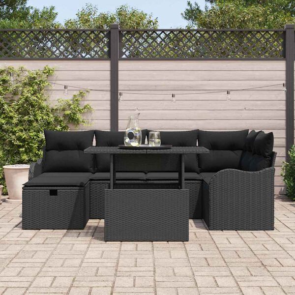 vidaXL Ensemble de canap&eacute; de jardin avec coussin 7 pcs Noir Poly rotin