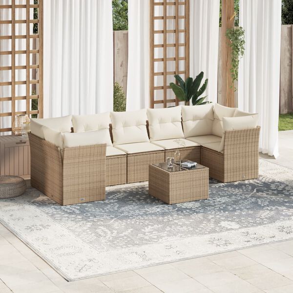 vidaXL Salon de jardin avec coussins 8 pcs beige r&eacute;sine tress&eacute;e