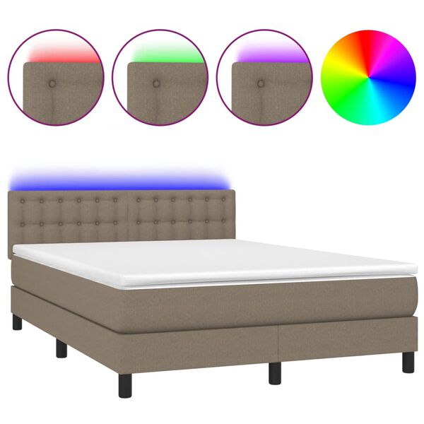 vidaXL Sommier &agrave; lattes de lit avec matelas LED Taupe 140x190 cm Tissu
