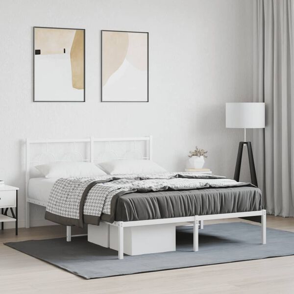 vidaXL Cadre de lit métal sans matelas et tête de lit blanc 135x190 cm