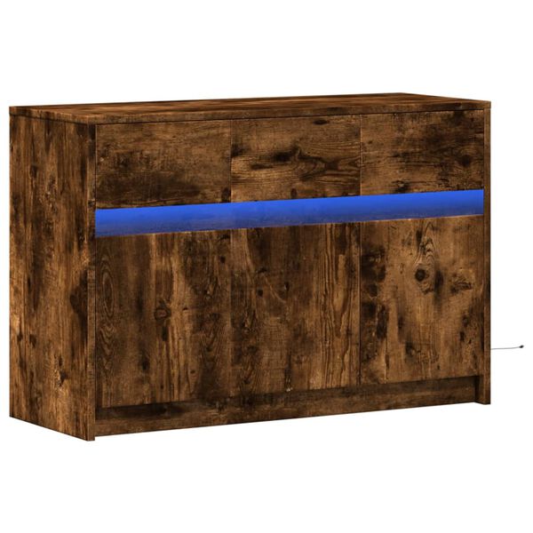 vidaXL Meuble TV avec LED chêne fumé 91x34x61 cm bois d'ingénierie