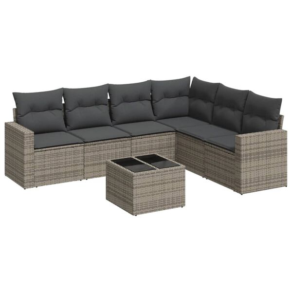 vidaXL Salon de jardin avec coussins 7 pcs gris résine tressée