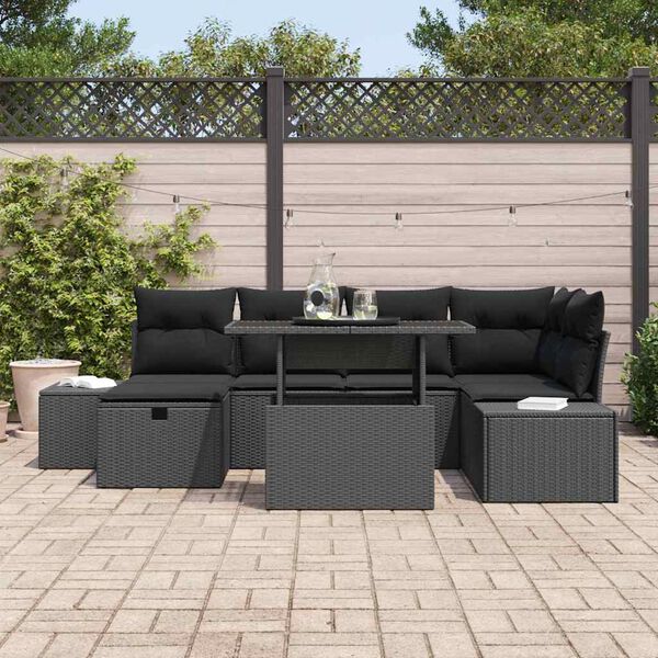 vidaXL Ensemble de canap&eacute; de jardin avec coussin 7 pcs Noir Poly rotin