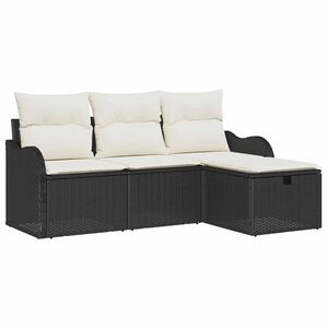 vidaXL Ensemble de canap&eacute; de jardin 4 pc Noir et Cr&egrave;me polyrotin