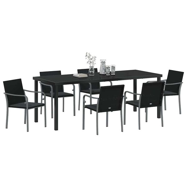 vidaXL Ensemble de salle &agrave; manger pour jardin 7 pcs Noir et gris