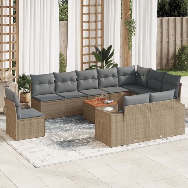 vidaXL Salon de jardin 11 pcs avec coussins beige r&eacute;sine tress&eacute;e