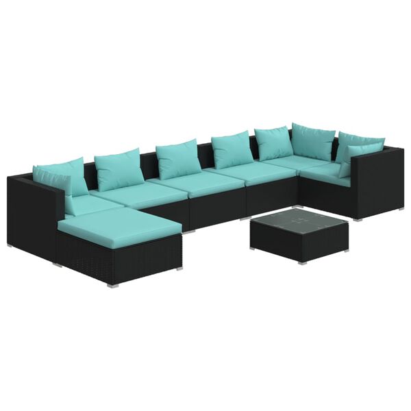 vidaXL Salon de jardin 8 pcs avec coussins R&eacute;sine tress&eacute;e Noir