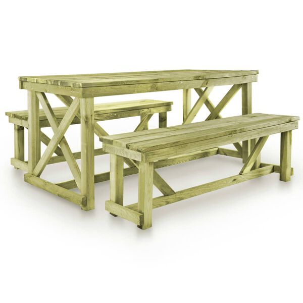 vidaXL Table de brasserie avec 2 bancs Bois