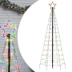 vidaXL Sapin de No&euml;l &agrave; LED avec piquets 220 LED color&eacute;es 180 cm