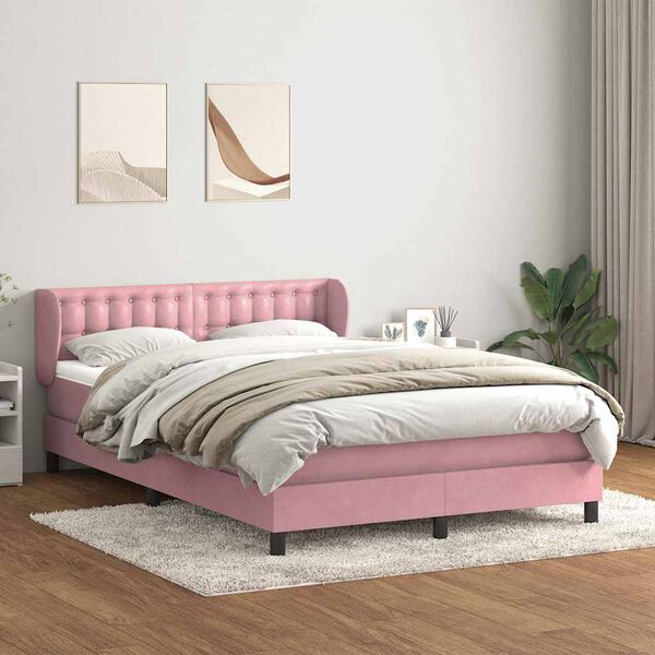 vidaXL Sommier &agrave; lattes de lit avec matelas rose 160x210 cm velours