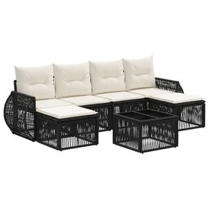 vidaXL Ensemble de canap&eacute; de jardin 7 pc Noir et blanc cr&egrave;me polyrotin