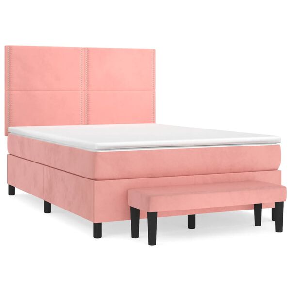 vidaXL Sommier &agrave; lattes de lit avec matelas Rose 140x200 cm Velours