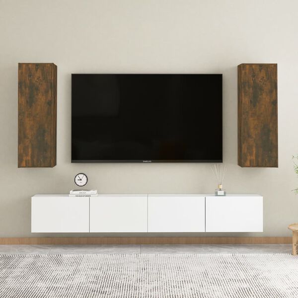 vidaXL Meubles TV 2 pcs Ch&ecirc;ne fum&eacute; 30,5x30x90 cm Bois d'ing&eacute;nierie
