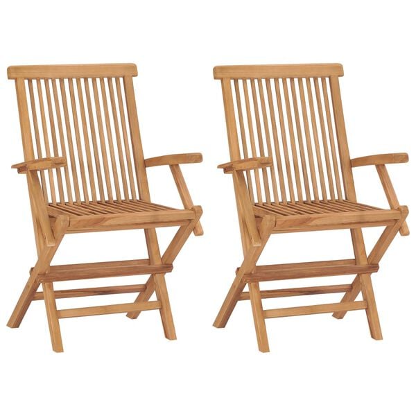 vidaXL Chaises de jardin avec coussins beige lot de 2 Bois teck massif