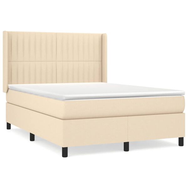 vidaXL Sommier &agrave; lattes de lit avec matelas Cr&egrave;me 140x190 cm Tissu