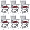 vidaXL Chaises pliables d'ext&eacute;rieur lot de 6 et coussins Bois d'acacia