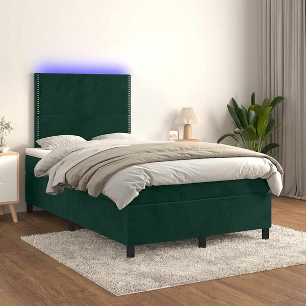 vidaXL Sommier &agrave; lattes de lit matelas et LED Vert fonc&eacute; 120x200 cm