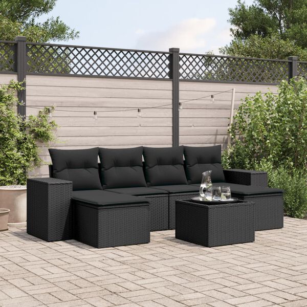 vidaXL Salon de jardin 7 pcs avec coussins noir r&eacute;sine tress&eacute;e