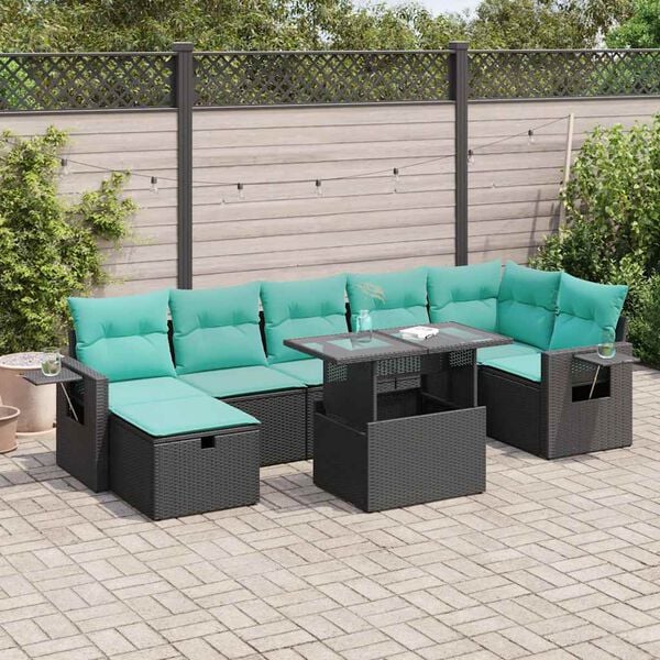 vidaXL Salon de jardin avec coussins 8 pcs gris r&eacute;sine tress&eacute;e acacia