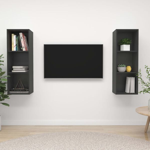 vidaXL Meubles TV muraux 2 pcs Gris Bois d'ing&eacute;nierie