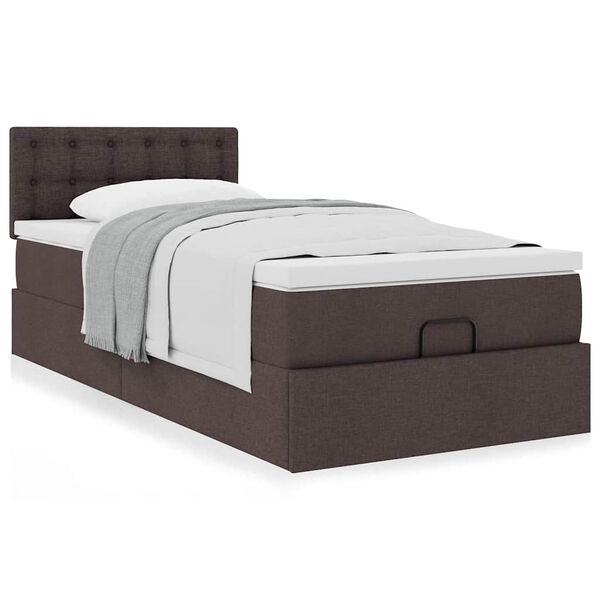 vidaXL Cadre de lit ottoman avec matelas marron fonc&eacute; 90x190 cm tissu
