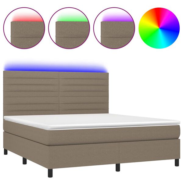 vidaXL Sommier &agrave; lattes de lit et matelas et LED Taupe 160x200cm Tissu