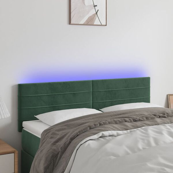 vidaXL T&ecirc;te de lit &agrave; LED Vert fonc&eacute; 144x5x78/88 cm Velours