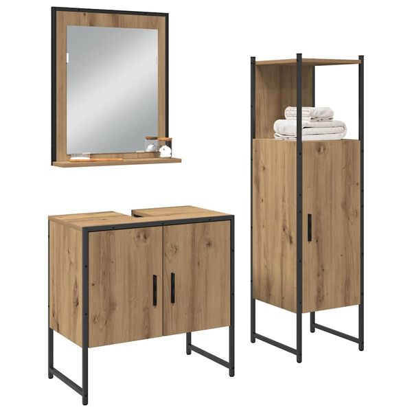 vidaXL Ensemble de mobilier de salle de bain avec &eacute;tag&egrave;re 3 pcs Marron