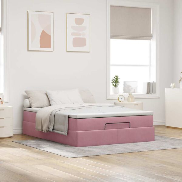VidaXL Cadre de lit ottoman avec matelas rose 140x200 cm velours