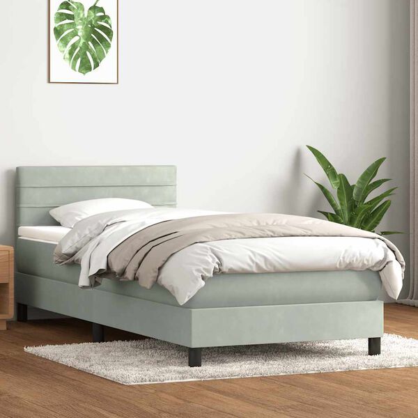 vidaXL Sommier &agrave; lattes de lit et matelas gris clair 80x220 cm velours