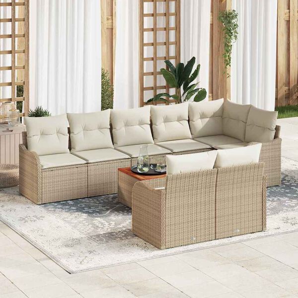 vidaXL Ensemble de canap&eacute; de jardin avec coussin 9 pcs Beige polyrotin