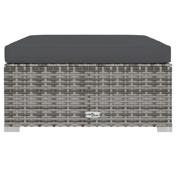 vidaXL Repose-pied de jardin et coussin Gris 70x70x30cm Résine tressée