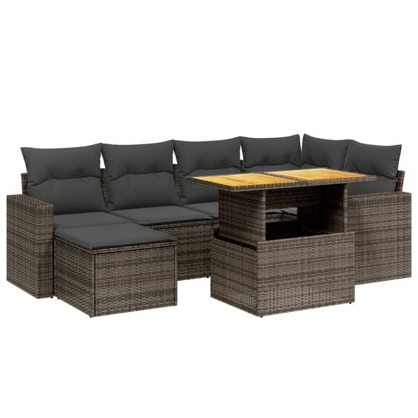 vidaXL Salon de jardin avec coussins 7 pcs gris r&eacute;sine tress&eacute;e