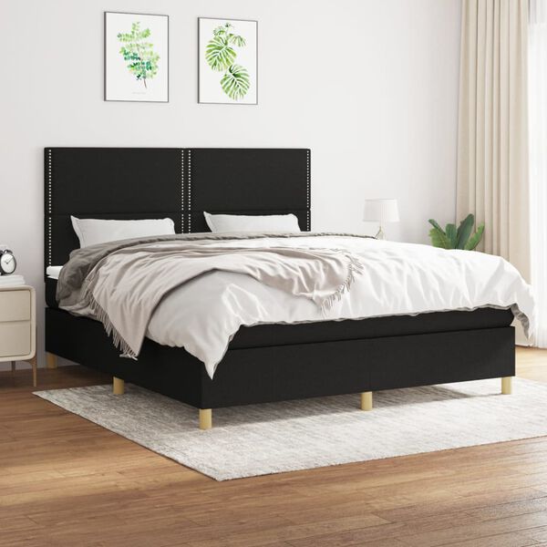 vidaXL Sommier &agrave; lattes de lit avec matelas Noir 180x200 cm Tissu