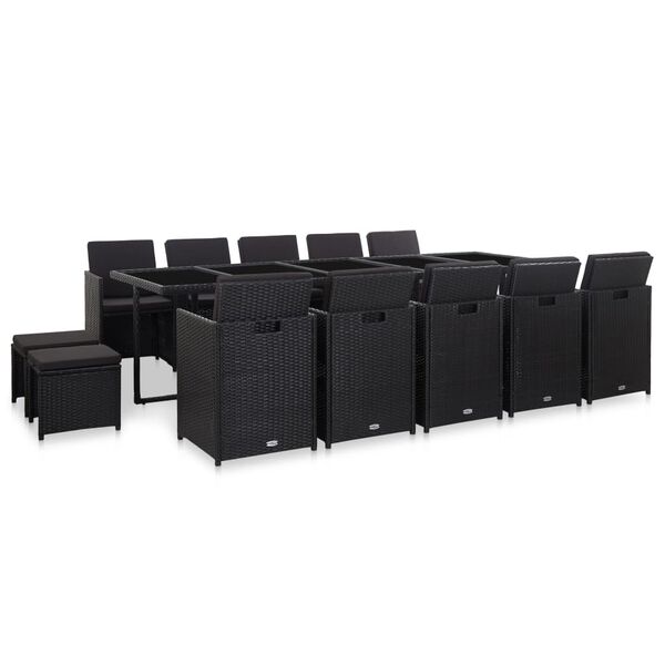 vidaXL Ensemble &agrave; manger d'ext&eacute;rieur 15 pcs avec coussins rotin Noir