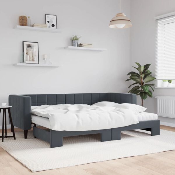 vidaXL Lit de jour avec gigogne et matelas gris foncé 80x200cm velours