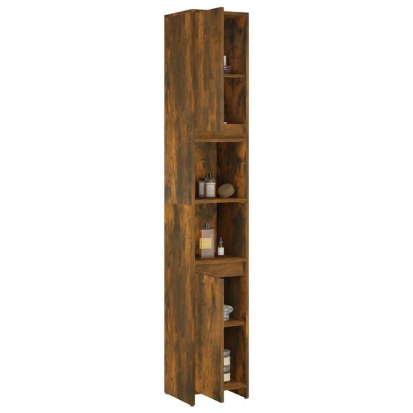 vidaXL Armoire de bain Ch&ecirc;ne fum&eacute; 30x30x183,5 cm Bois d'ing&eacute;nierie