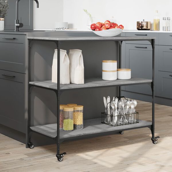 vidaXL Chariot de cuisine sonoma gris 102x50x95 cm bois d'ing&eacute;nierie