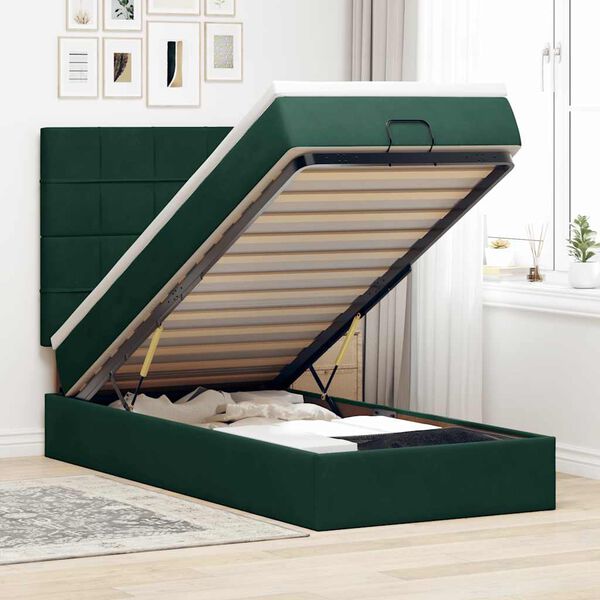 vidaXL Cadre de lit ottoman avec matelas vert fonc&eacute; 80x200 cm velours