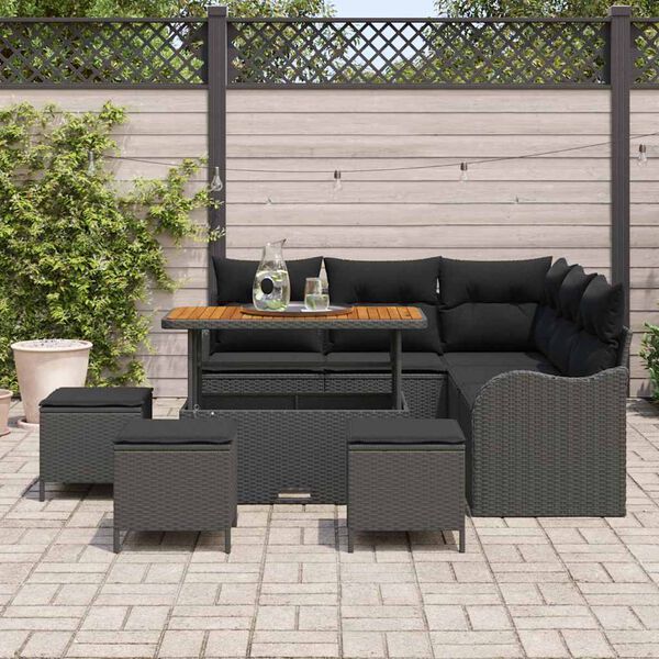 vidaXL Ensemble de canap&eacute; de jardin avec coussin 9 pcs Noir polyrotin