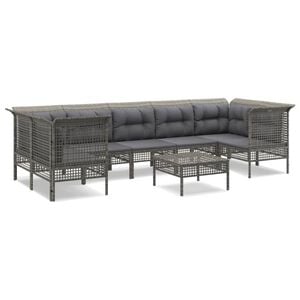 vidaXL Salon de jardin 8 pcs avec coussins Gris R&eacute;sine tress&eacute;e