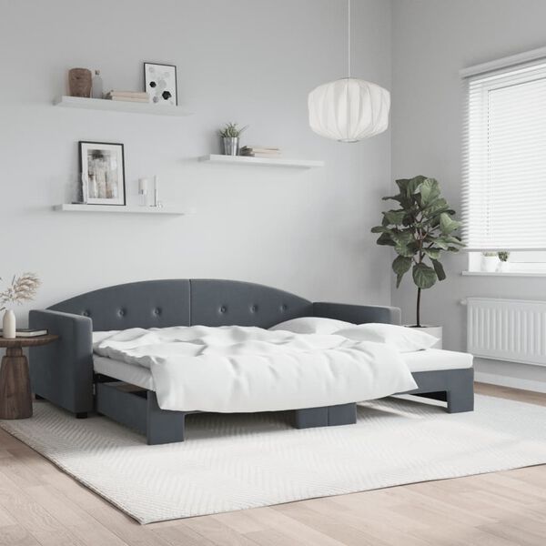 vidaXL Lit de jour avec gigogne sans matelas gris fonc&eacute; 90x190 cm