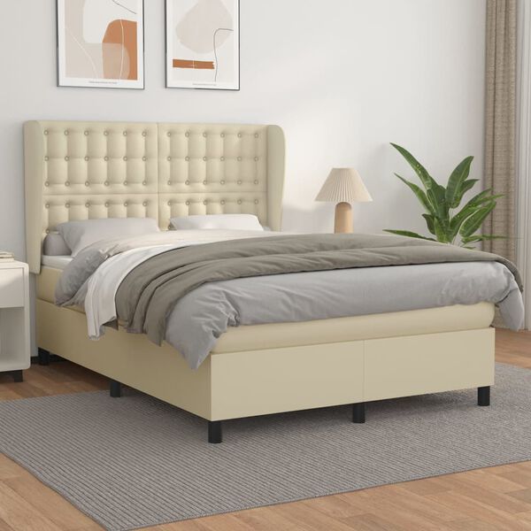vidaXL Sommier &agrave; lattes de lit avec matelas Cr&egrave;me 140x200cm Similicuir